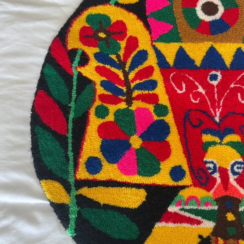 Venezuelan Handmade Colorful Round Hooked Rug Wall Tapestry Fiber Art